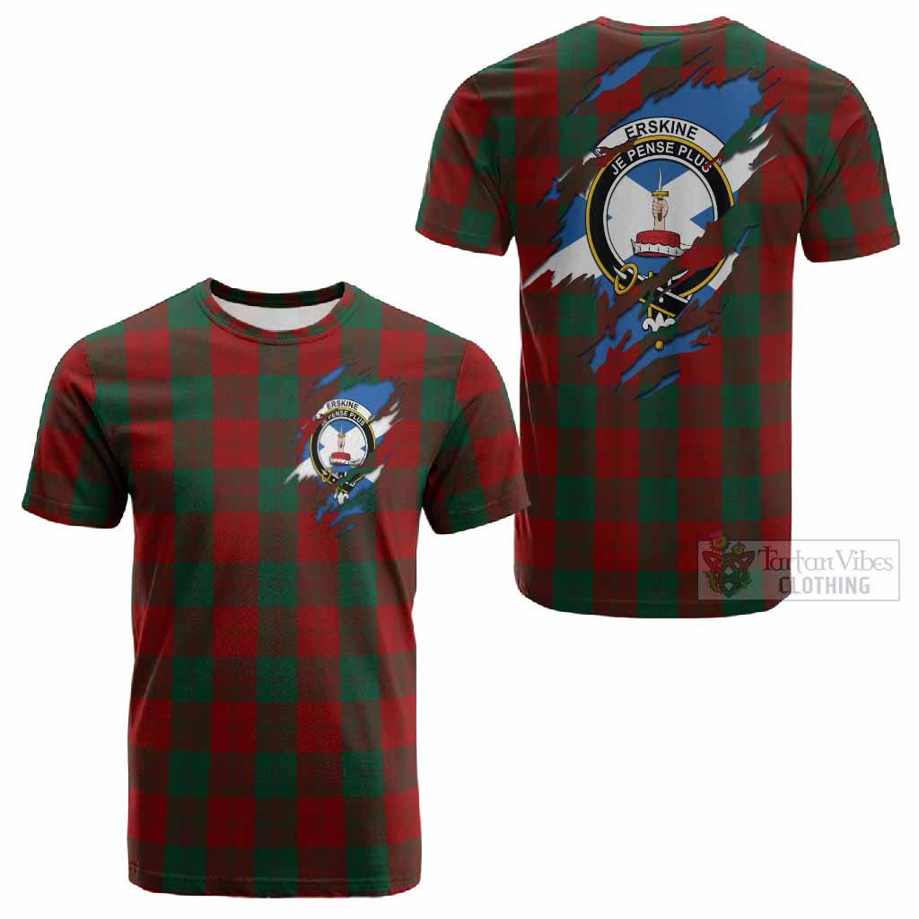 Erskine Clan Crest In Me Tartan Cotton T-shirt Scotland Flag Style