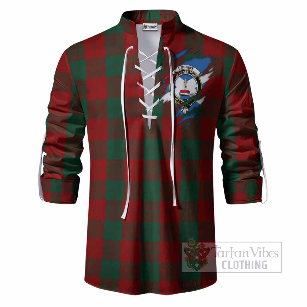 Erskine Clan Crest In Me Tartan Ghillie Shirt Scotland Flag Style