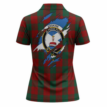 Erskine Clan Crest In Me Tartan Women Polo Shirt Scotland Flag Style