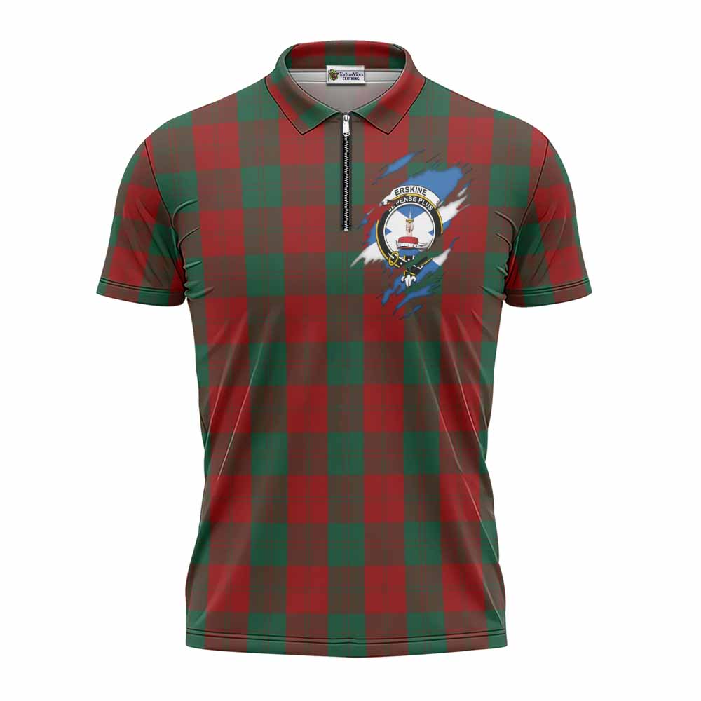 Erskine Clan Crest In Me Tartan Zipper Polo Shirt Scotland Flag Style