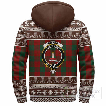 Erskine Clan Tartan Christmas Fleece Hoodie with Family Crest