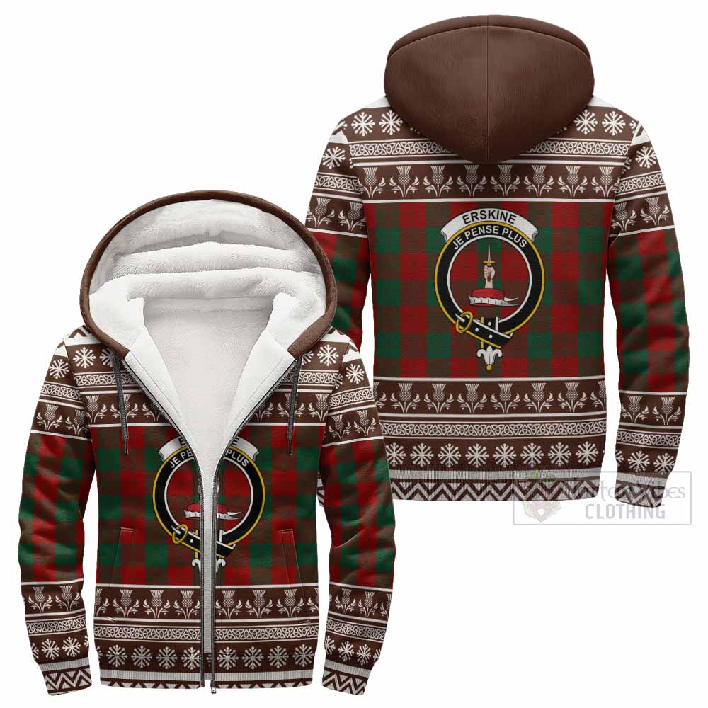 Erskine Clan Tartan Christmas Fleece Hoodie with Family Crest - Tartan Vibes Clothing