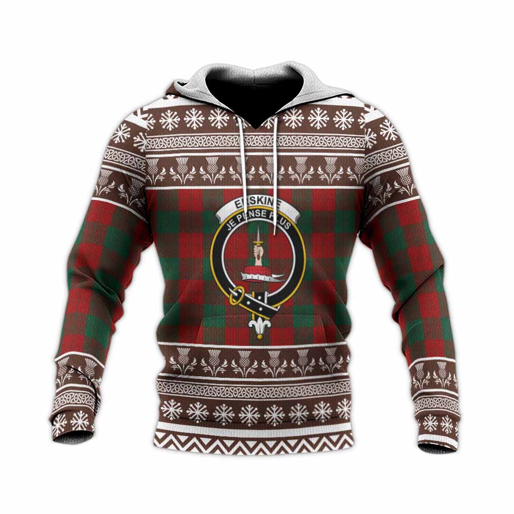 Erskine Clan Tartan Christmas Knitted Hoodie with Family Crest - Tartan Vibes Clothing