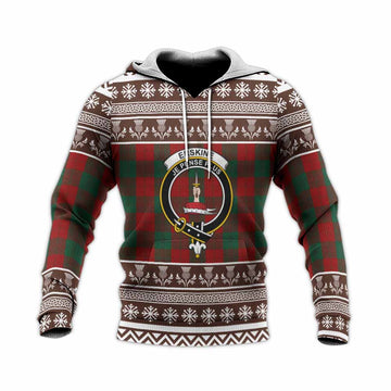 Erskine Clan Tartan Christmas Knitted Hoodie with Family Crest