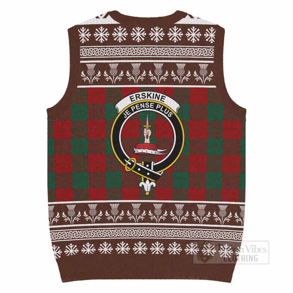 Erskine Clan Tartan Christmas Knitted V-Neck Vest with Family Crest - Tartan Vibes Clothing