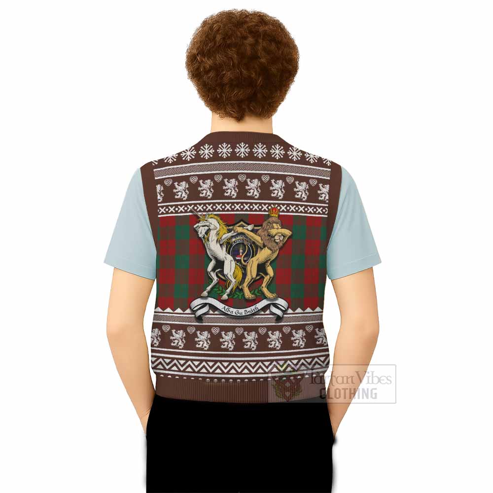 Erskine Clan Tartan Crest Christmas Knitted V-Neck Vest Coat of Arms Funny Style - Tartan Vibes Clothing