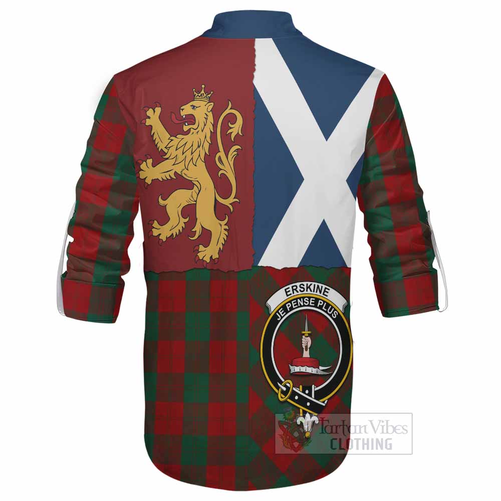 Erskine Crest Tartan Ghillie Shirt with Lion Rampant Saltire Style - Tartan Vibes Clothing