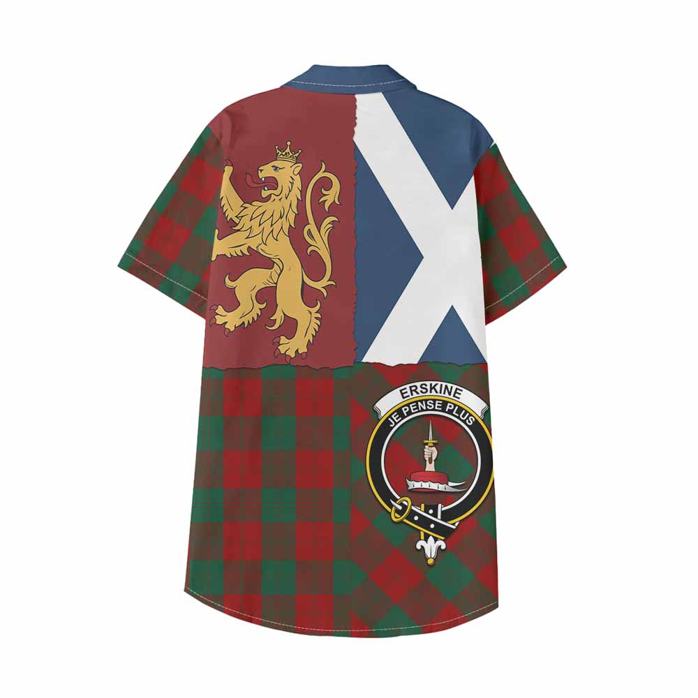 Erskine Crest Tartan Kid Hawaiian Shirt with Lion Rampant Saltire Style - Tartan Vibes Clothing