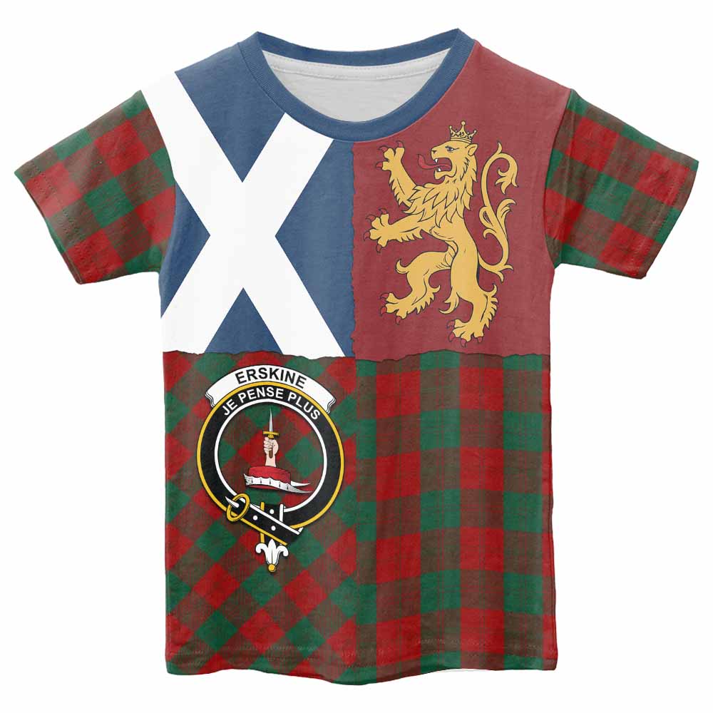 Erskine Crest Tartan Kid T-shirt with Lion Rampant Saltire Style - Tartan Vibes Clothing