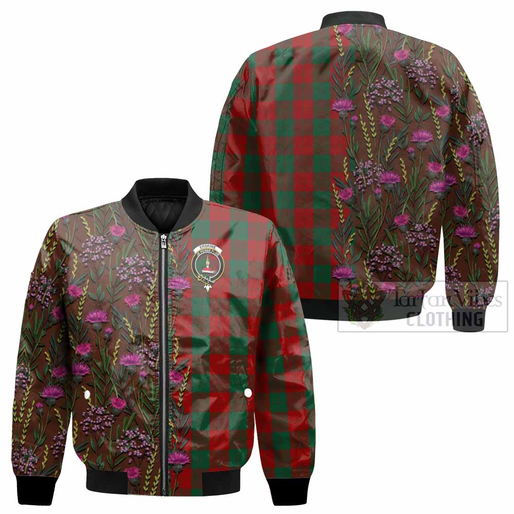 Erskine Family Crest Tartan Bomber Jacket Scottish Thistle Flower Pattern Half Style - Tartan Vibes Clothing