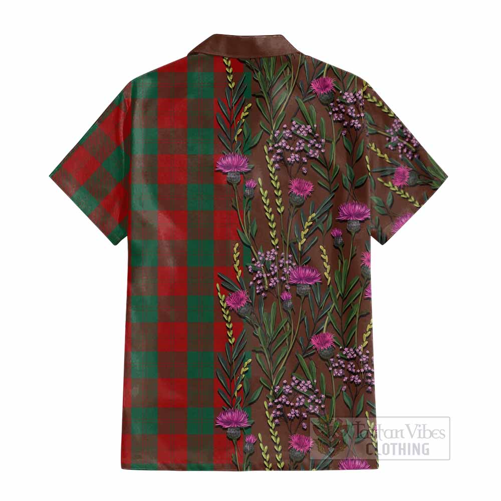Erskine Family Crest Tartan Cotton Hawaiian Shirt Scottish Thistle Flower Pattern Half Style - Tartan Vibes Clothing