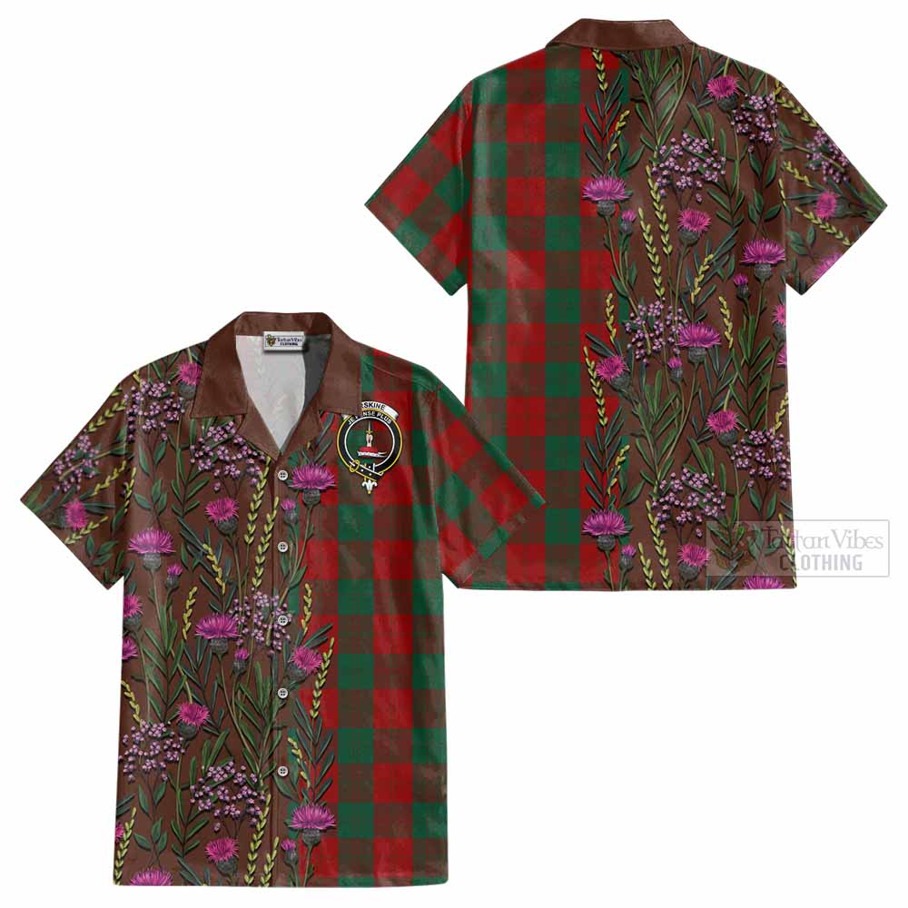 Erskine Family Crest Tartan Cotton Hawaiian Shirt Scottish Thistle Flower Pattern Half Style - Tartan Vibes Clothing