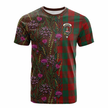 Erskine Family Crest Tartan Cotton T-shirt Scottish Thistle Flower Pattern Half Style - Tartan Vibes Clothing