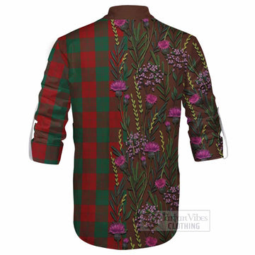 Erskine Family Crest Tartan Ghillie Shirt Scottish Thistle Flower Pattern Half Style - Tartan Vibes Clothing