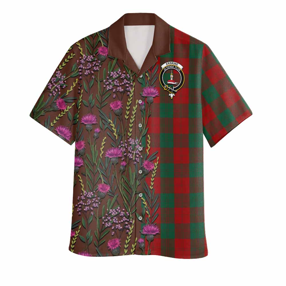 Erskine Family Crest Tartan Hawaiian Shirt Scottish Thistle Flower Pattern Half Style - Tartan Vibes Clothing