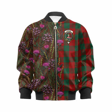 Erskine Family Crest Tartan Kid Bomber Jacket Scottish Thistle Flower Pattern Half Style - Tartan Vibes Clothing