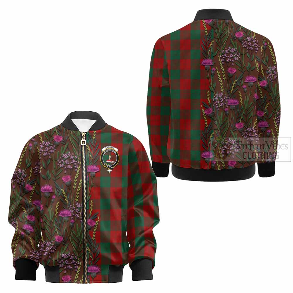 Erskine Family Crest Tartan Kid Bomber Jacket Scottish Thistle Flower Pattern Half Style - Tartan Vibes Clothing