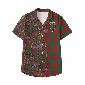 Erskine Family Crest Tartan Kid Hawaiian Shirt Scottish Thistle Flower Pattern Half Style - Tartan Vibes Clothing