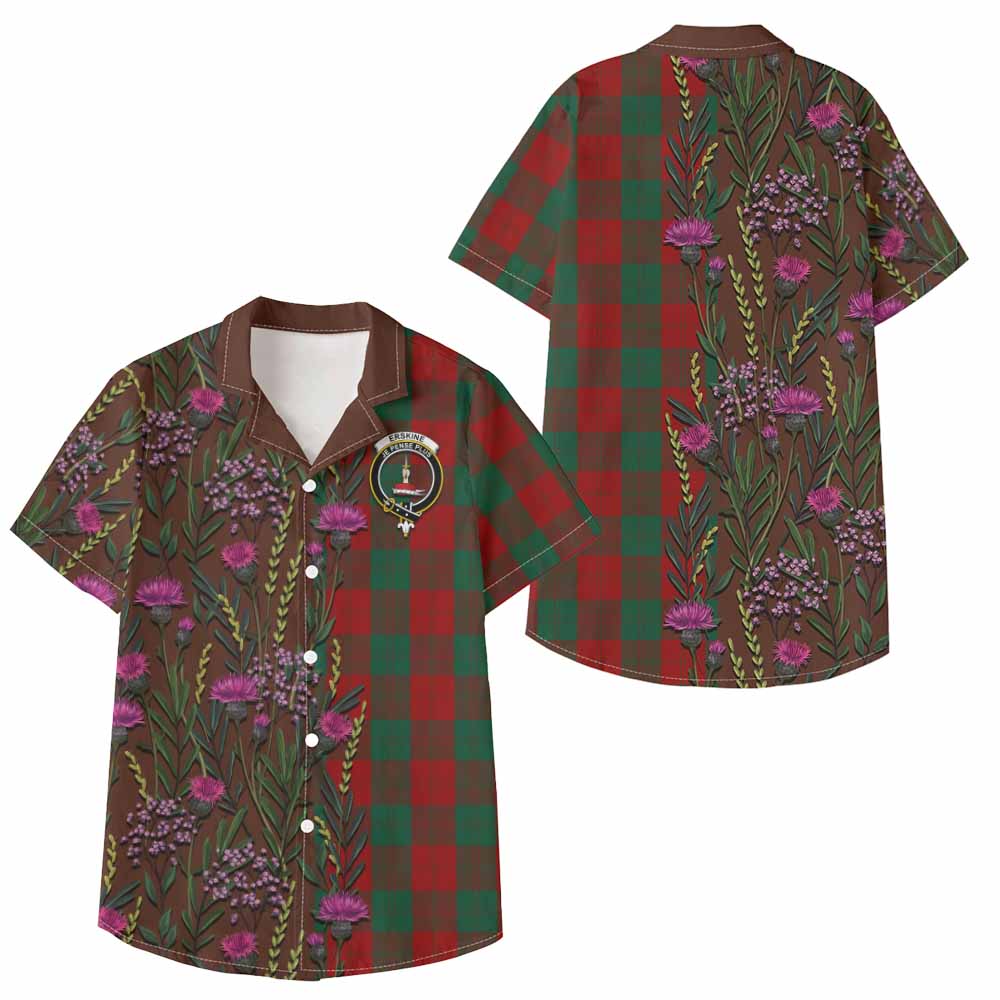 Erskine Family Crest Tartan Kid Hawaiian Shirt Scottish Thistle Flower Pattern Half Style - Tartan Vibes Clothing