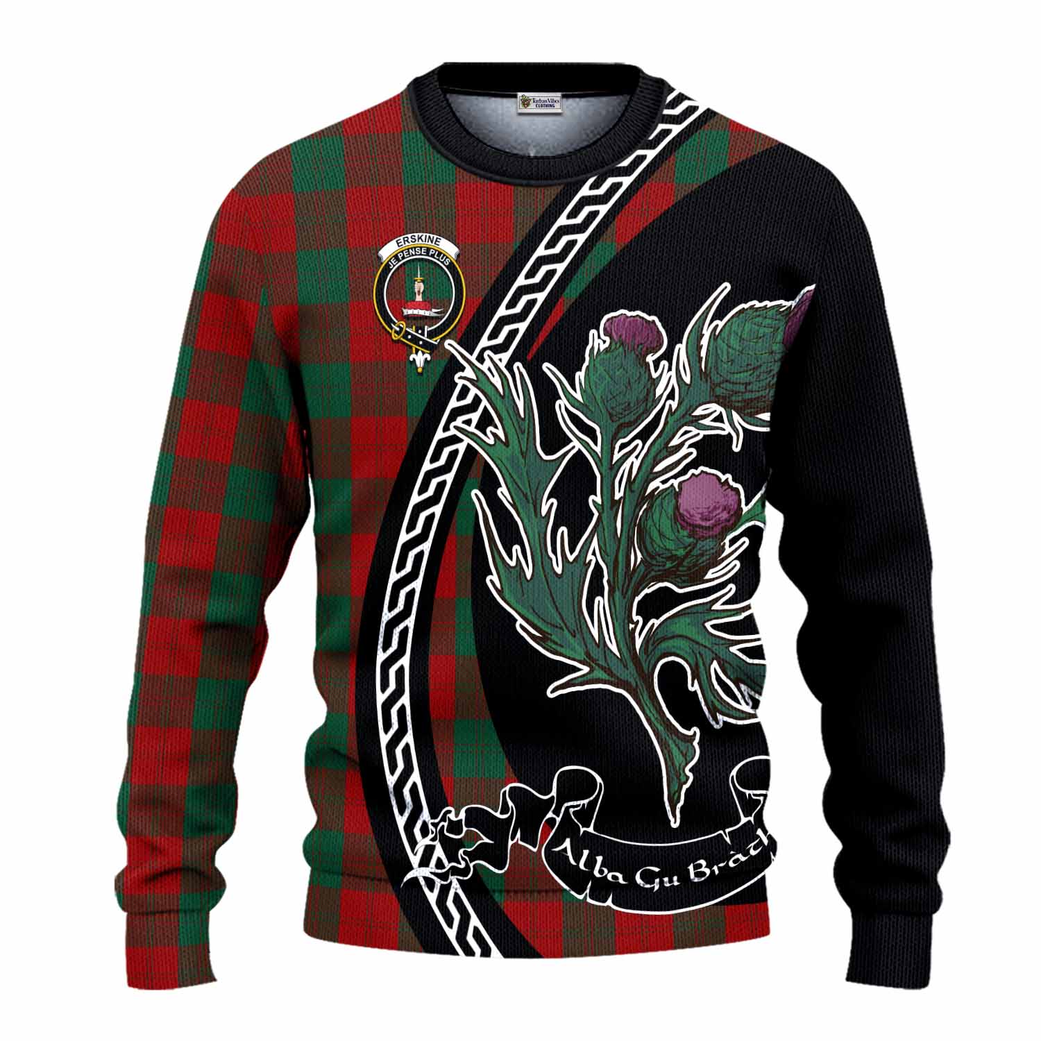 Erskine Family Crest Tartan Knitted Sweater Alba Thistle Inspired - Tartan Vibes Clothing
