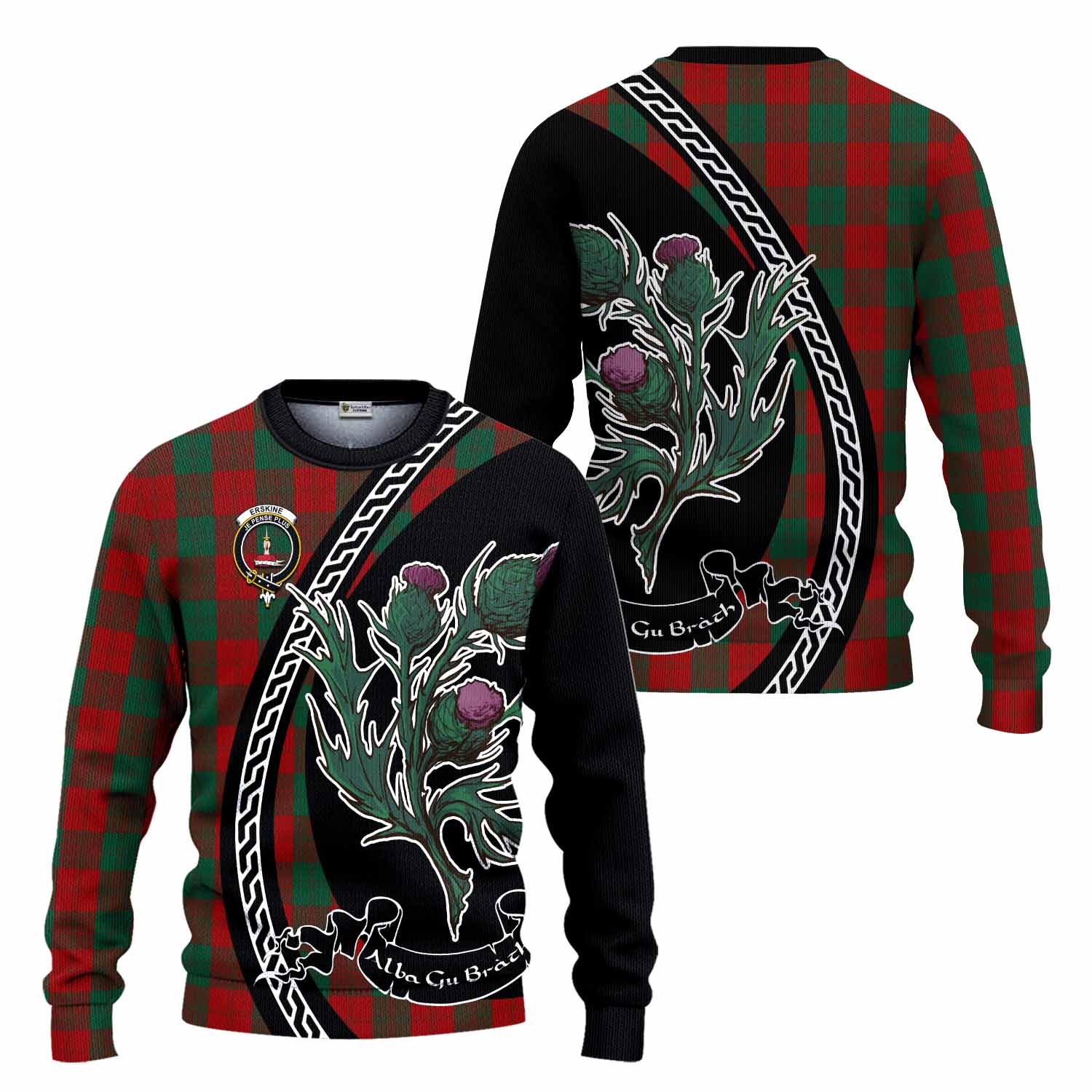 Erskine Family Crest Tartan Knitted Sweater Alba Thistle Inspired - Tartan Vibes Clothing