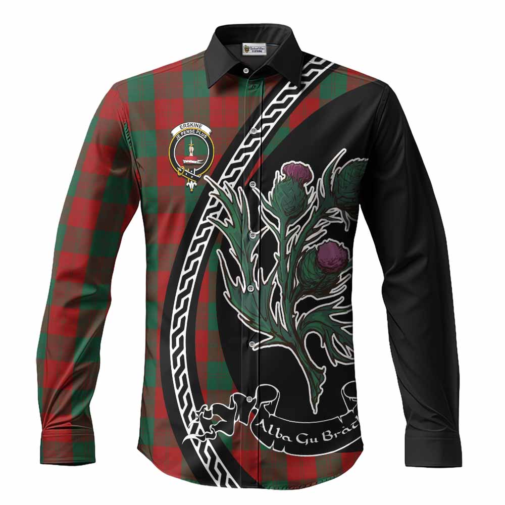 Erskine Family Crest Tartan Long Sleeve Button Shirts Alba Thistle Inspired - Tartan Vibes Clothing