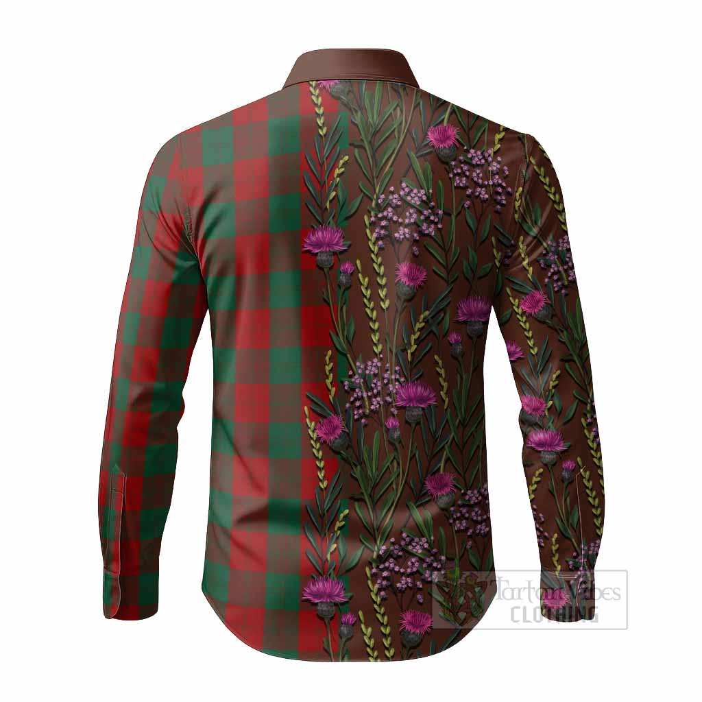 Erskine Family Crest Tartan Long Sleeve Button Shirts Scottish Thistle Flower Pattern Half Style - Tartan Vibes Clothing