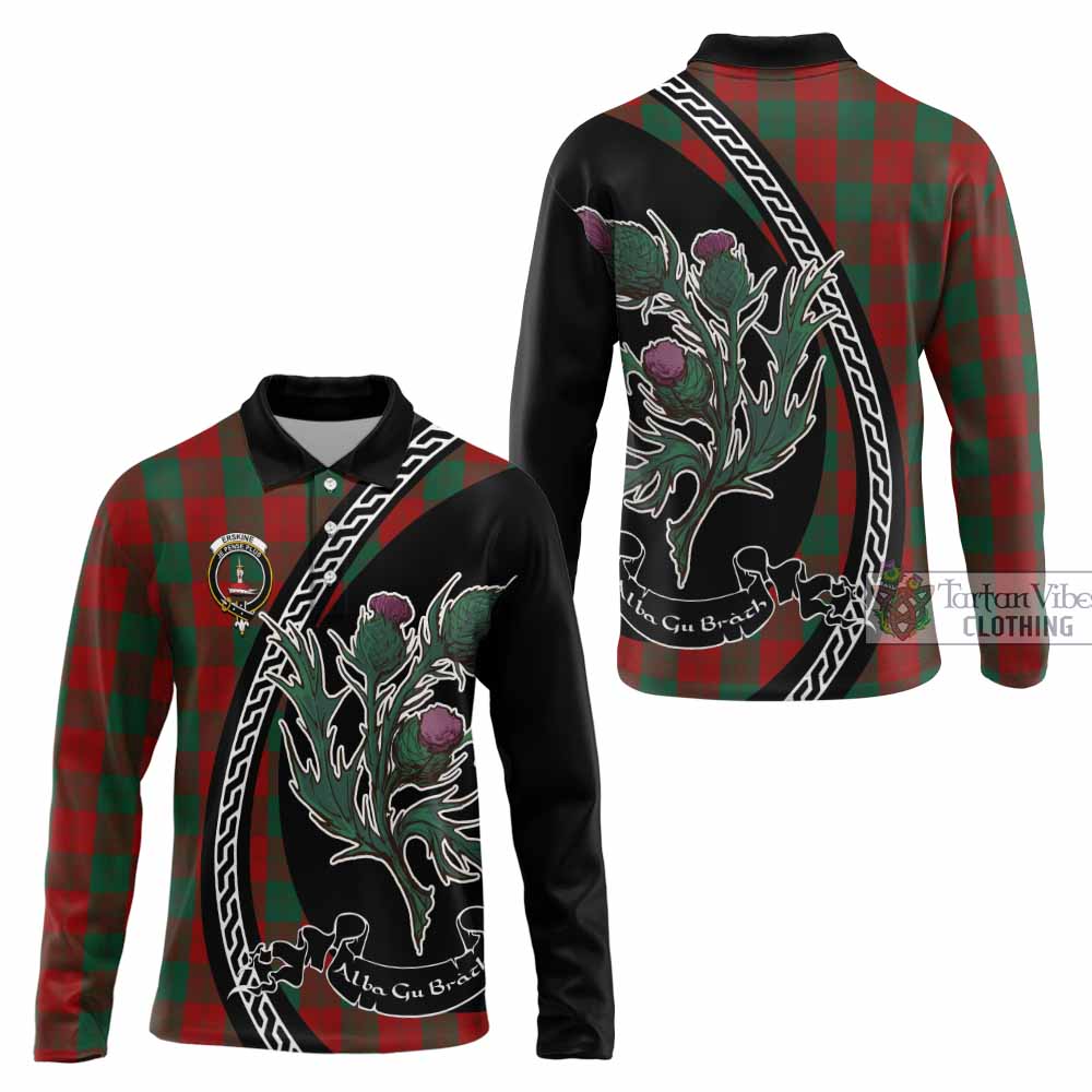 Erskine Family Crest Tartan Long Sleeve Polo Shirt Alba Thistle Inspired - Tartan Vibes Clothing