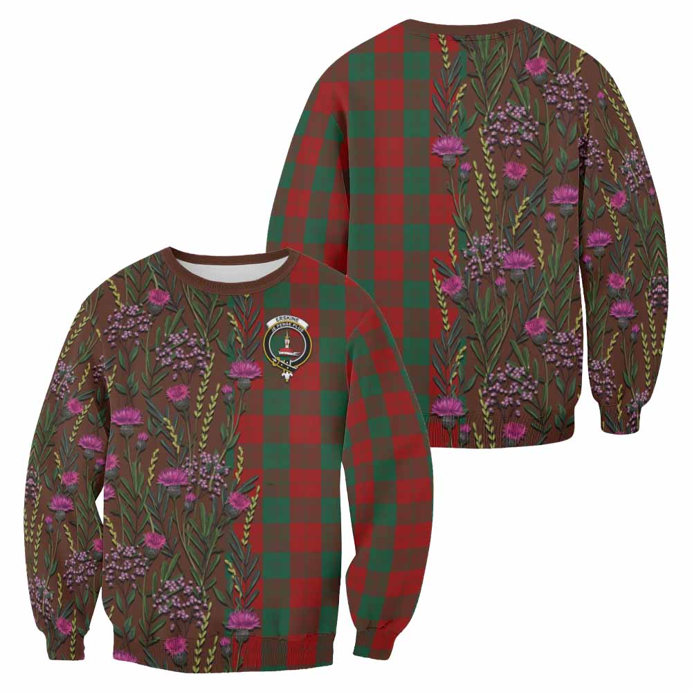 Erskine Family Crest Tartan Sweatshirt Scottish Thistle Flower Pattern Half Style - Tartan Vibes Clothing