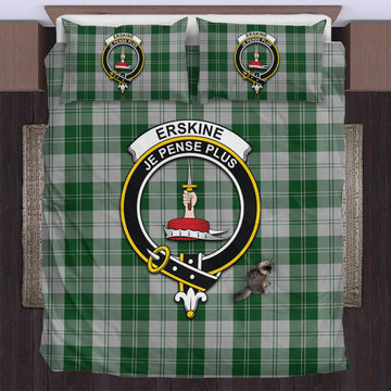 Erskine Green Tartan Bedding Set with Family Crest