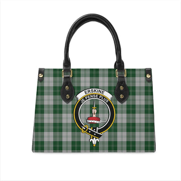 Erskine Green Tartan Leather Bag with Family Crest