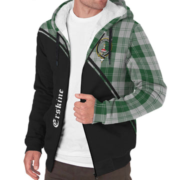 Erskine Green Tartan Sherpa Hoodie with Family Crest Curve Style