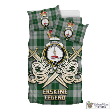 Erskine Green Tartan Bedding Set with Clan Crest and the Golden Sword of Courageous Legacy