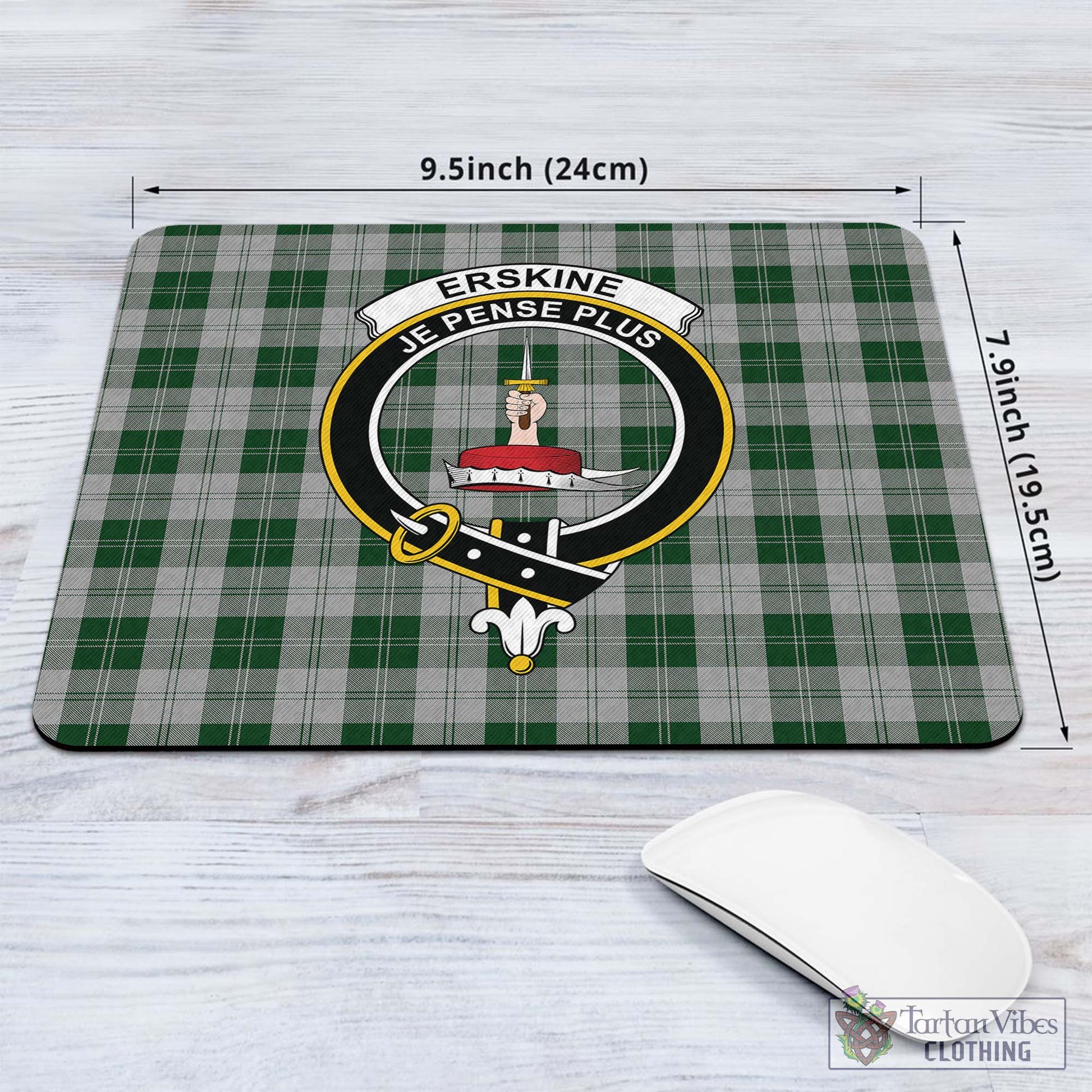 Tartan Vibes Clothing Erskine Green Tartan Mouse Pad with Family Crest