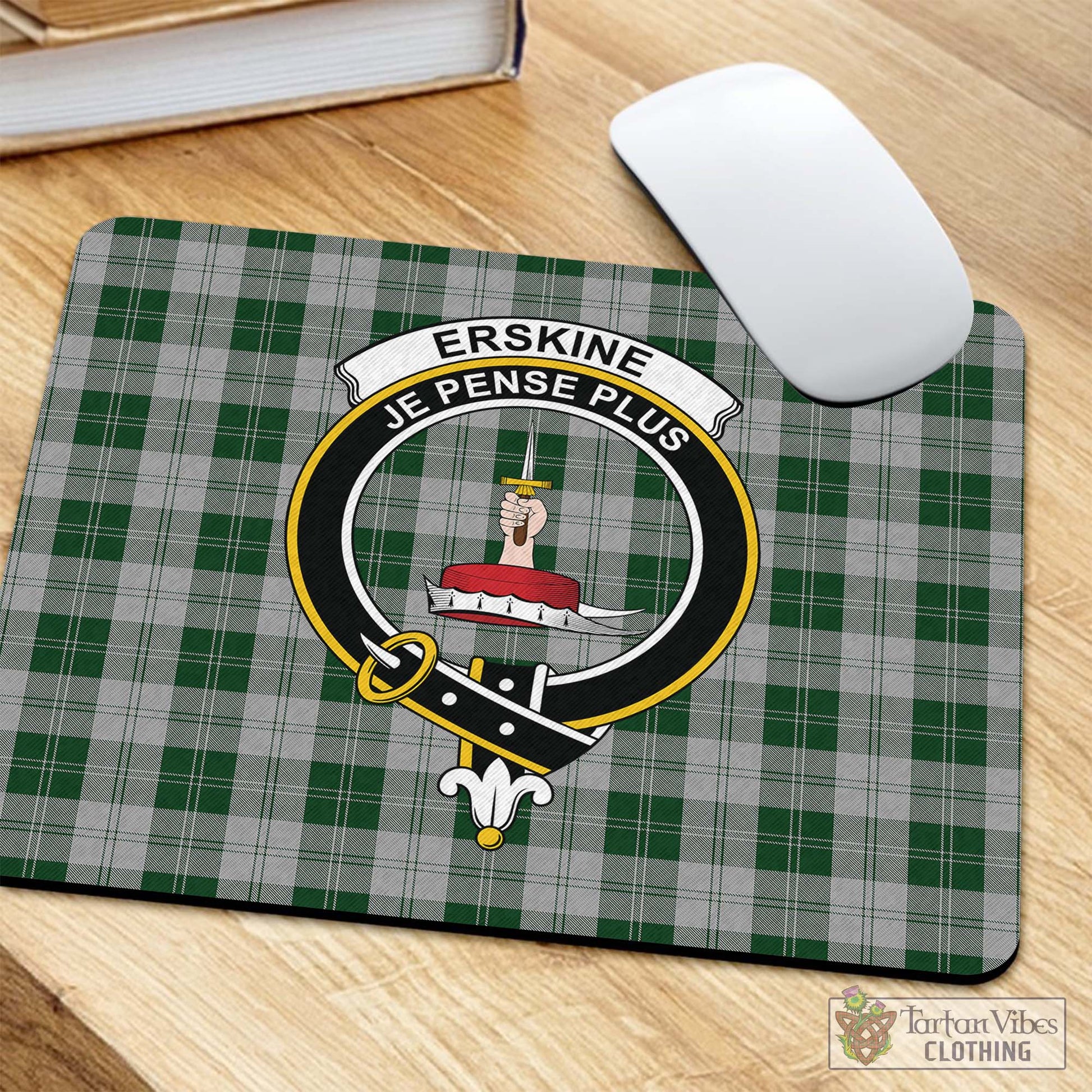 Tartan Vibes Clothing Erskine Green Tartan Mouse Pad with Family Crest