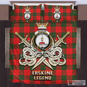 Erskine Modern Tartan Bedding Set with Clan Crest and the Golden Sword of Courageous Legacy