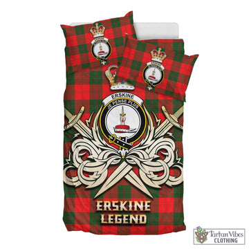 Erskine Modern Tartan Bedding Set with Clan Crest and the Golden Sword of Courageous Legacy