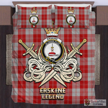 Erskine Red Tartan Bedding Set with Clan Crest and the Golden Sword of Courageous Legacy