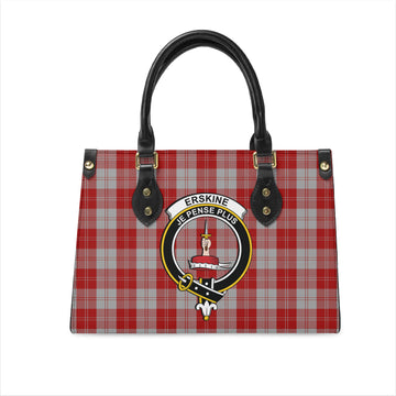 Erskine Red Tartan Leather Bag with Family Crest