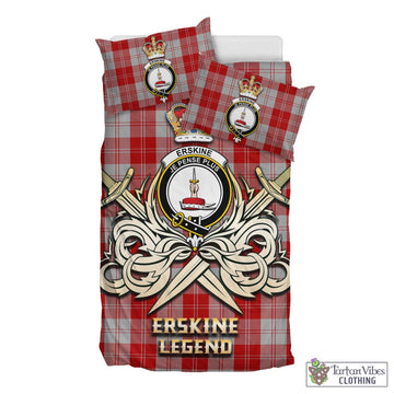 Erskine Red Tartan Bedding Set with Clan Crest and the Golden Sword of Courageous Legacy