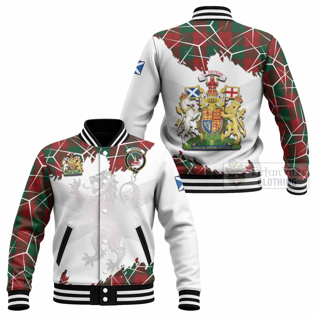 Erskine Tartan Baseball Jacket with Family Crest and Lion Rampant Grunge Style