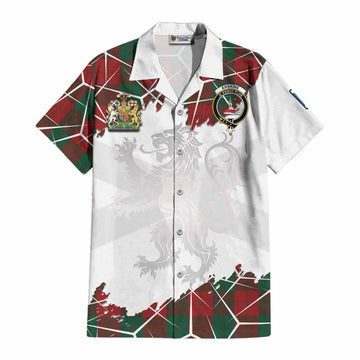 Erskine Tartan Cotton Hawaiian Shirt with Family Crest and Lion Rampant Grunge Style