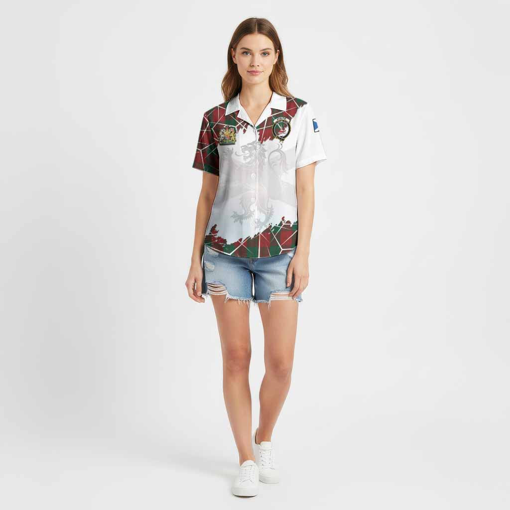 Erskine Tartan Cotton Hawaiian Shirt with Family Crest and Lion Rampant Grunge Style