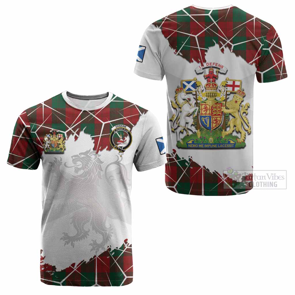 Erskine Tartan Cotton T-shirt with Family Crest and Lion Rampant Grunge Style