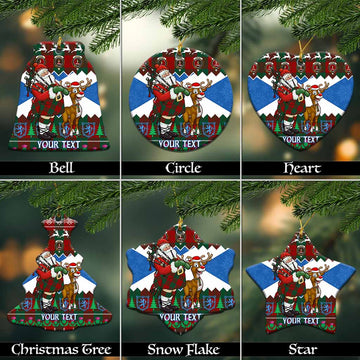 Erskine Tartan Crest Christmas Ceramic Ornament Scotland Santa With Bagpipes Cute Reindeer