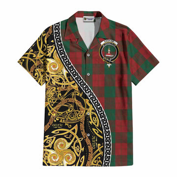 Erskine Tartan Crest Cotton Hawaiian Shirt Celtic Knot and Triple Trickle Spiral Symbols