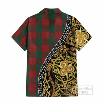 Erskine Tartan Crest Cotton Hawaiian Shirt Celtic Knot and Triple Trickle Spiral Symbols