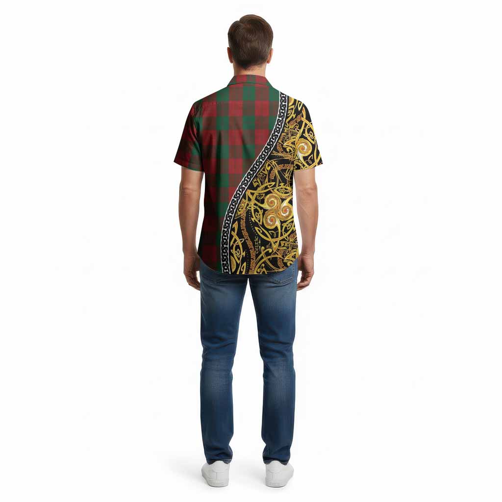 Erskine Tartan Crest Cotton Hawaiian Shirt Celtic Knot and Triple Trickle Spiral Symbols