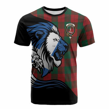 Erskine Tartan Crest Cotton T-shirt Scottish Golden Lions Wave Flow