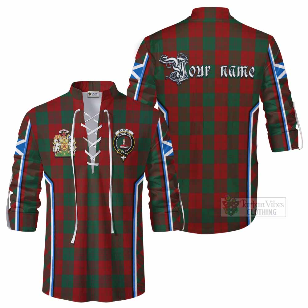 Erskine Tartan Crest Ghillie Kilt Shirt Scotland Coat of Arm Flag Style - Tartan Vibes Clothing